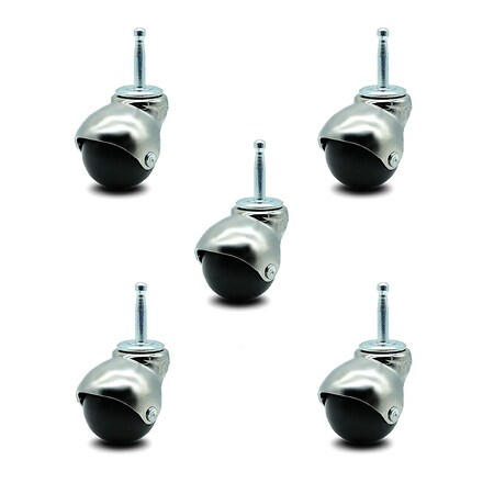 2 Inch Bright Chrome Hooded Grip Neck Ball Casters, 5PK